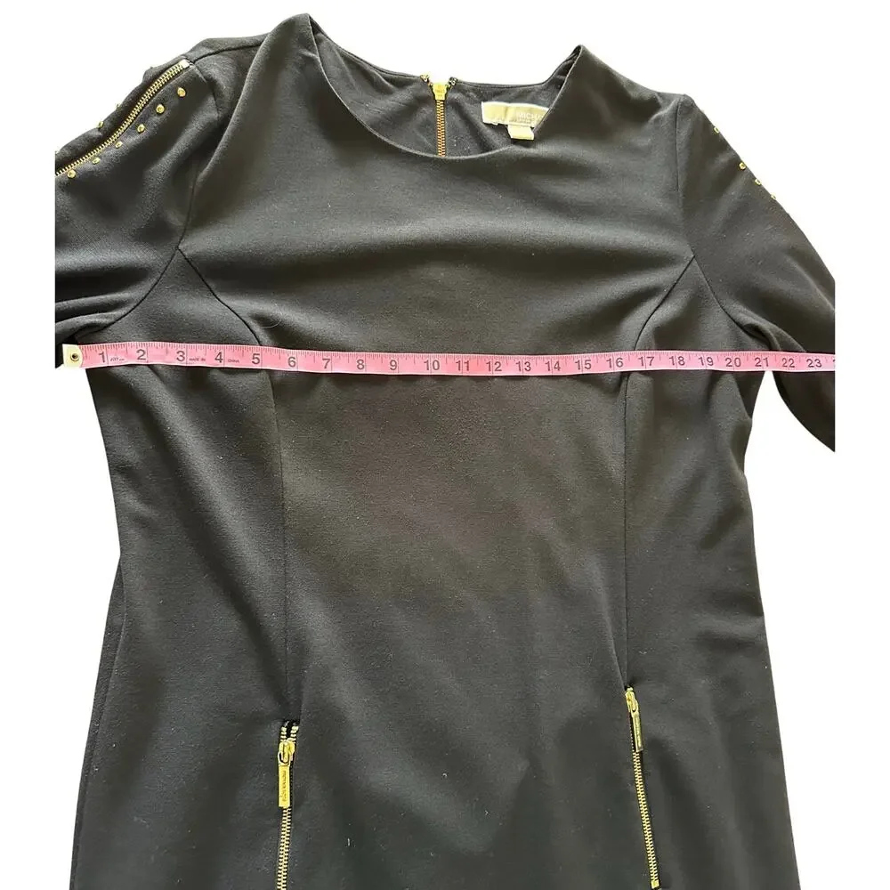 Michael Kors - Zip Knee Length w/ gold Stud Dress -Black- Size 16